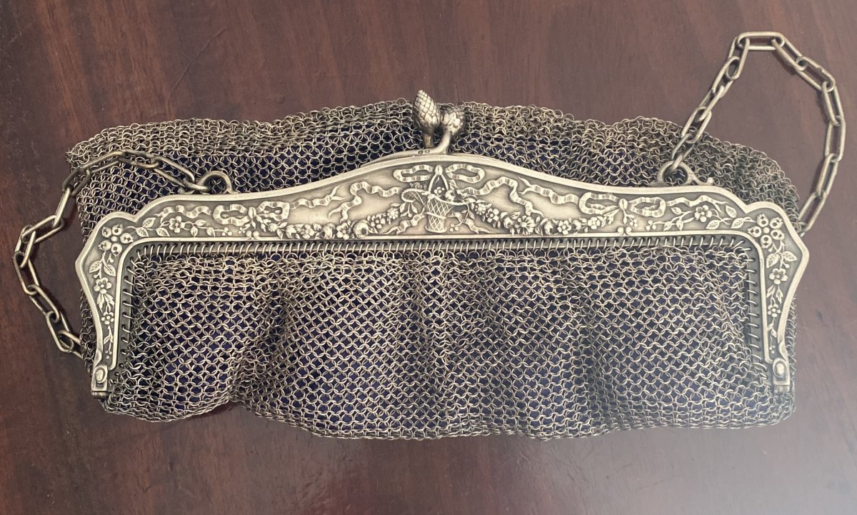 Louis XVI Style Evening Bag In Solid Silver, 19th Century-photo-3
