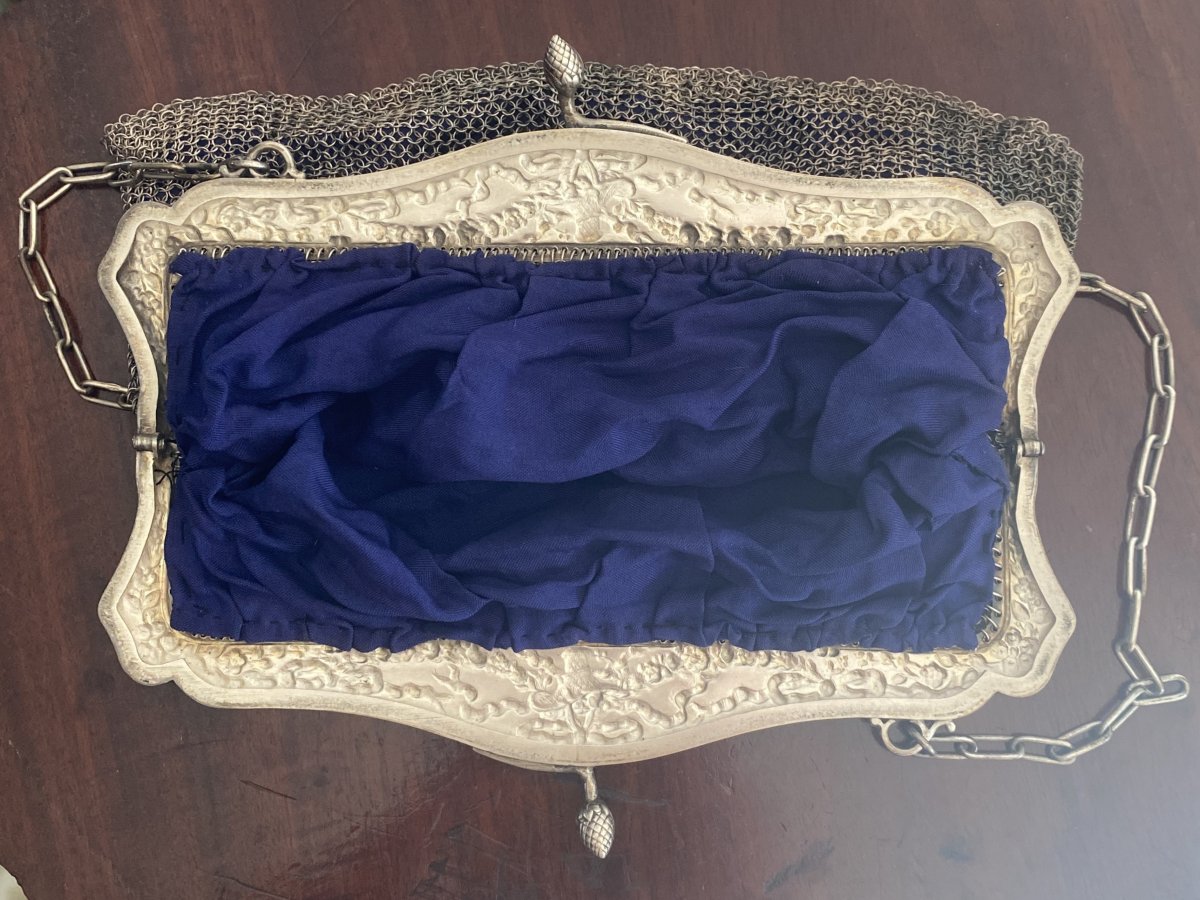 Louis XVI Style Evening Bag In Solid Silver, 19th Century-photo-4