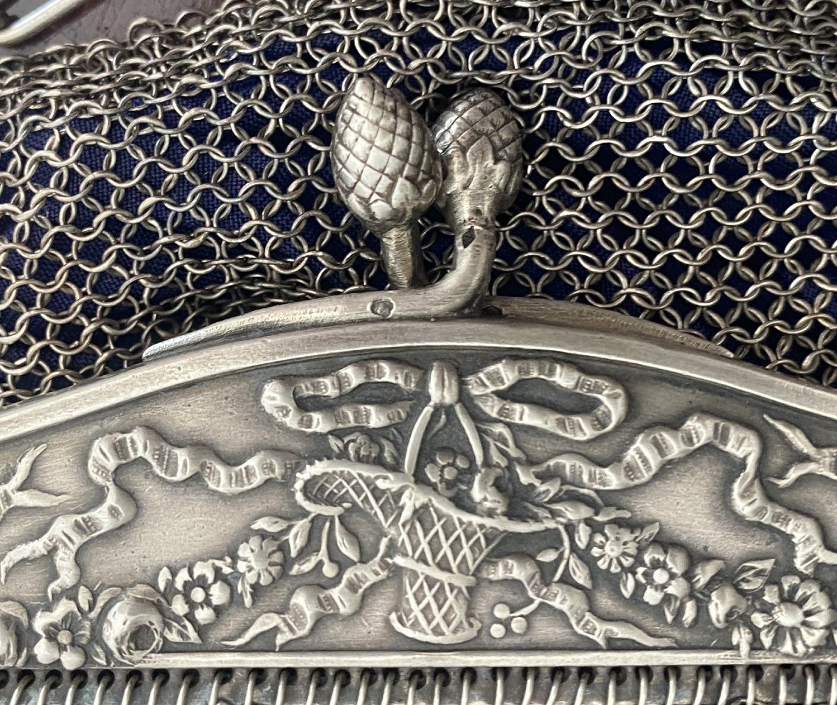 Louis XVI Style Evening Bag In Solid Silver, 19th Century-photo-2