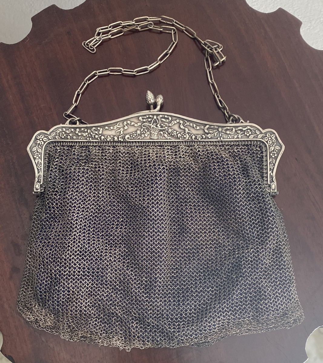 Louis XVI Style Evening Bag In Solid Silver, 19th Century