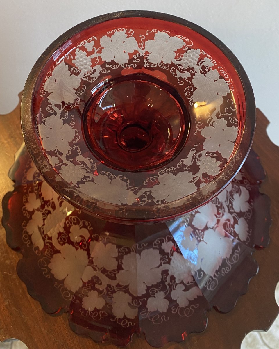 Bohemian Crystal Dessert Bowl Decorated With Grapes, 20th Century-photo-2
