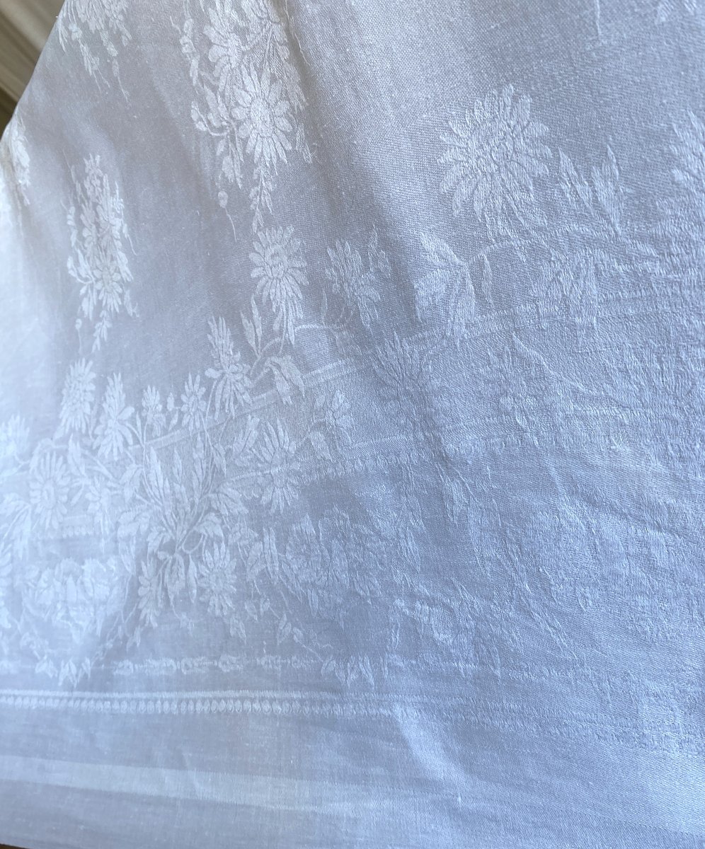 Nappe et ses 12 serviettes en lin damassé – Monogramme H L – XIXᵉ siècle-photo-1