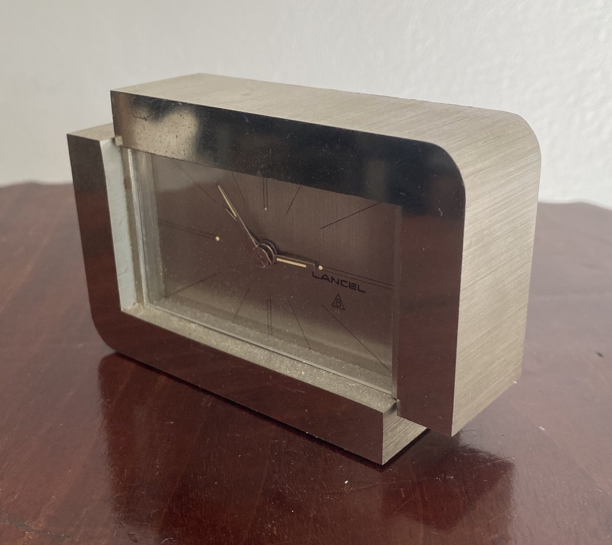Lancel Clock Or Alarm Clock In Chromed And Brushed Bronze, 20th Century-photo-2