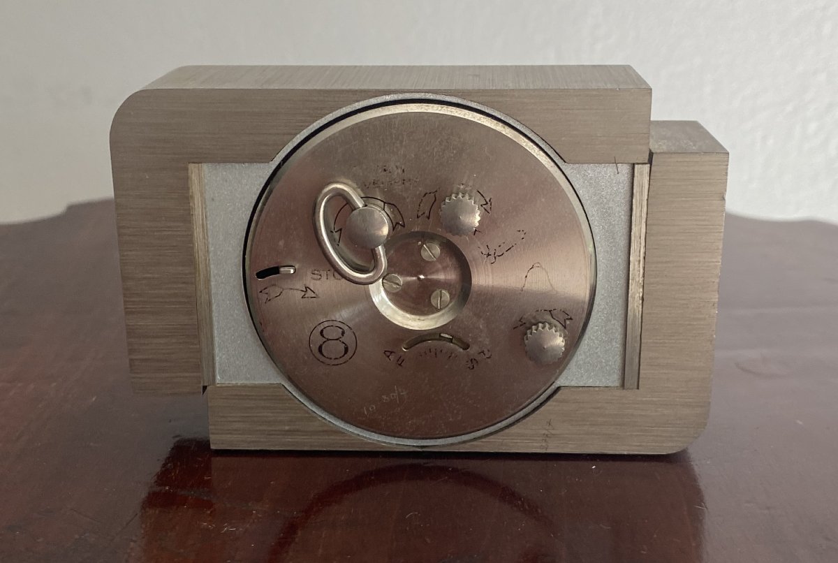 Lancel Clock Or Alarm Clock In Chromed And Brushed Bronze, 20th Century-photo-4