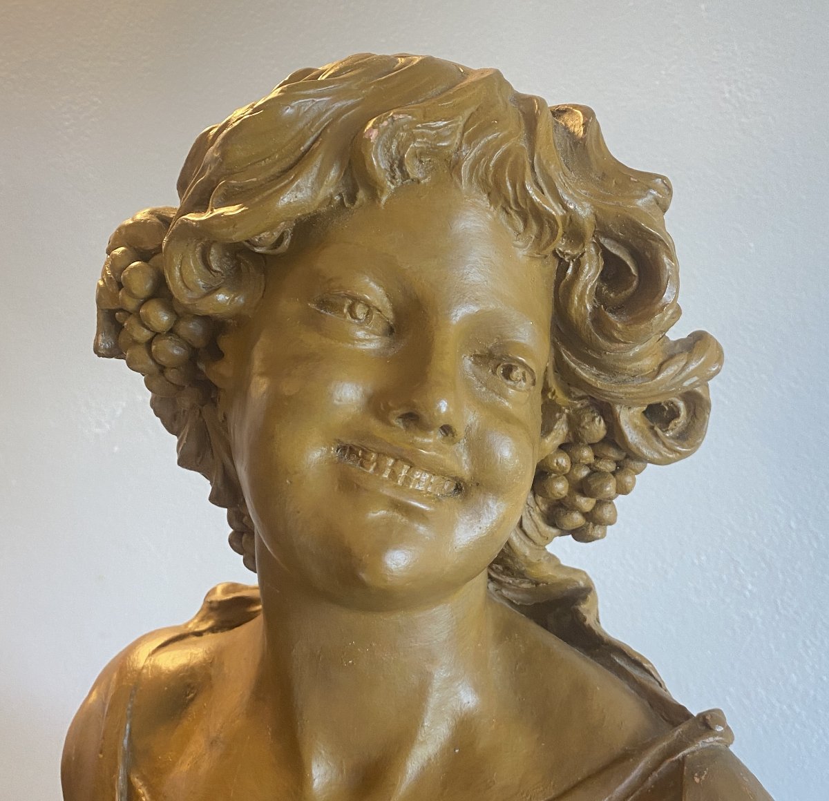 A Bertin buste en terre cuite jeune fille aux raisins  Vendange XIX ème-photo-3