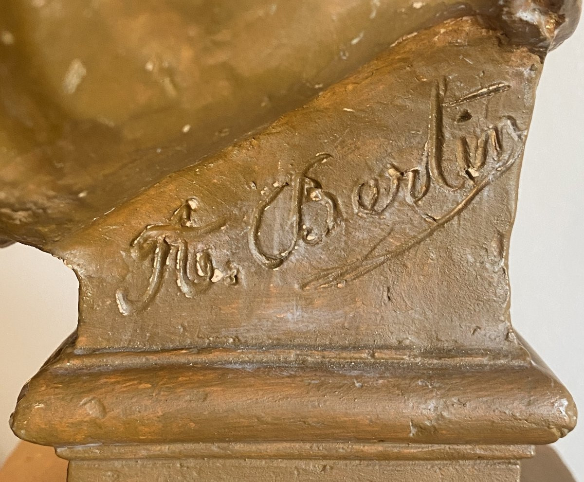 A Bertin buste en terre cuite jeune fille aux raisins  Vendange XIX ème-photo-1