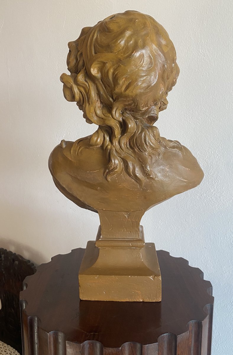 A Bertin buste en terre cuite jeune fille aux raisins  Vendange XIX ème-photo-3