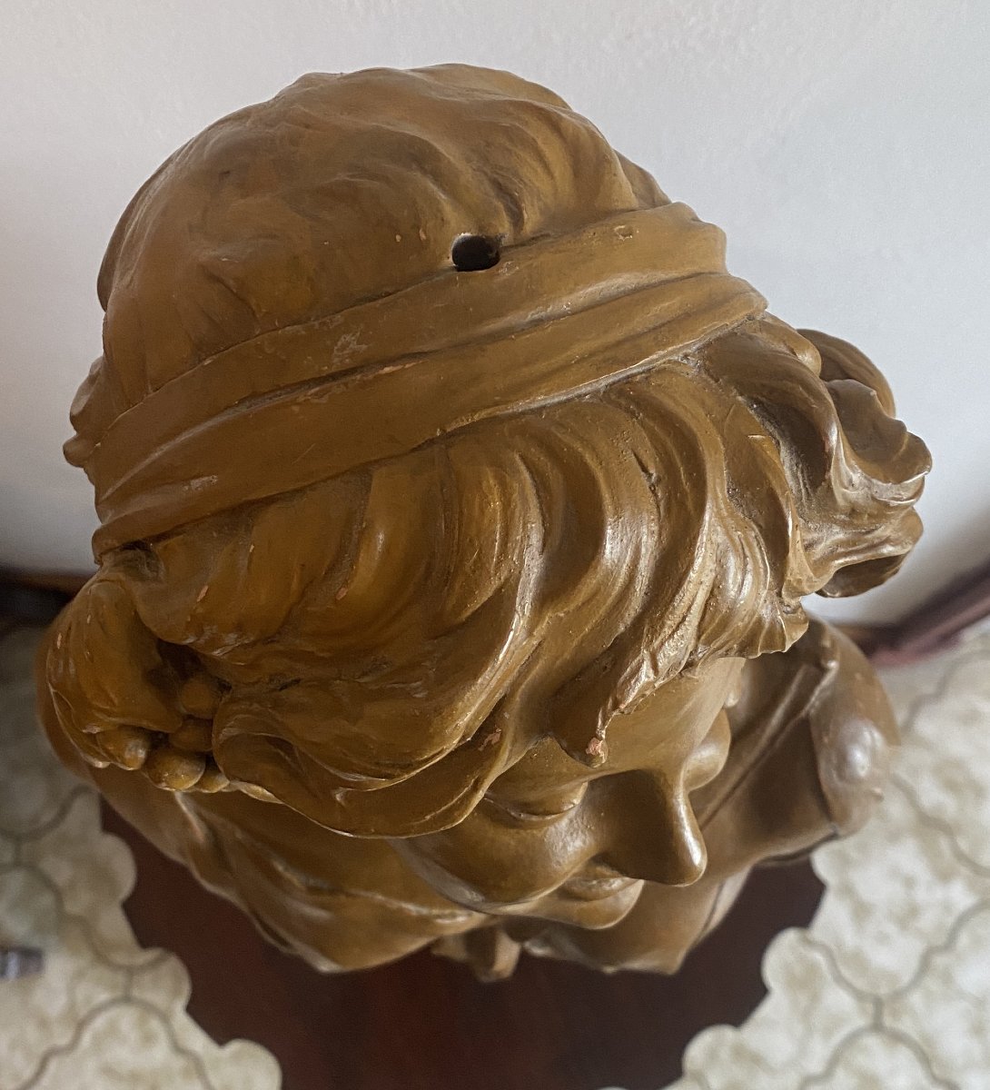 A Bertin buste en terre cuite jeune fille aux raisins  Vendange XIX ème-photo-5