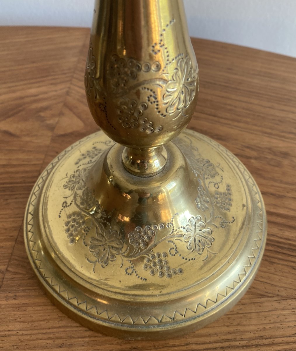 Paire De Bougeoirs En Bronze Ciselés aux raisins d'époque Louis Philippe  XIX ème-photo-2