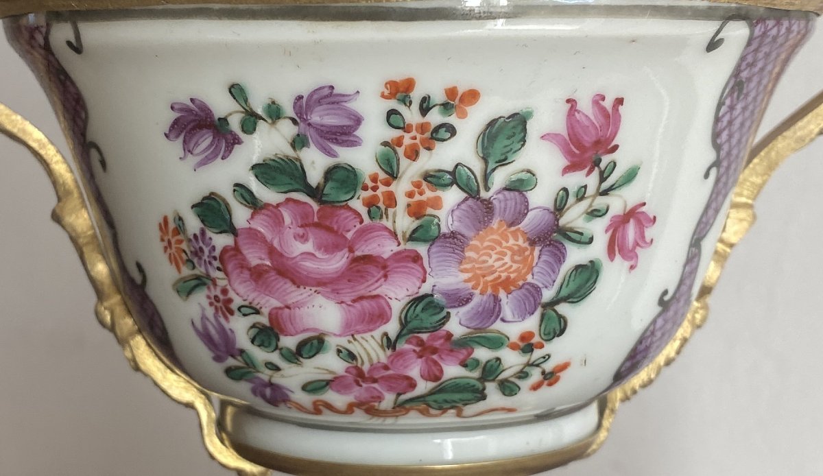 Coupe en porcelaine et bronze doré compagnie des Indes XVIII ème-photo-4