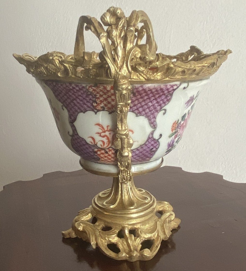 Coupe en porcelaine et bronze doré compagnie des Indes XVIII ème-photo-3