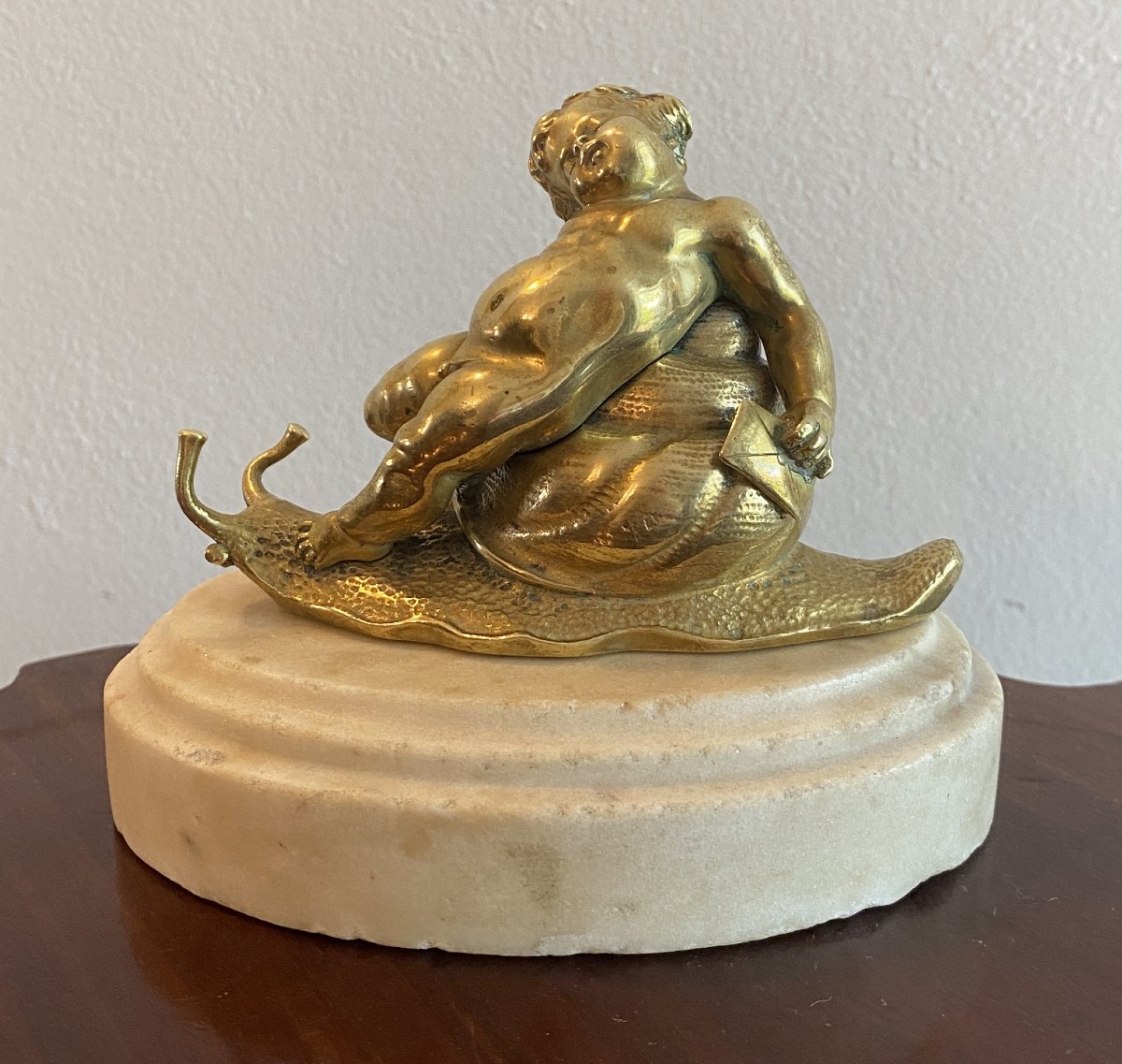 Gilded Bronze Depicting A Child Sleeping On A Snail, 19th Century-photo-2