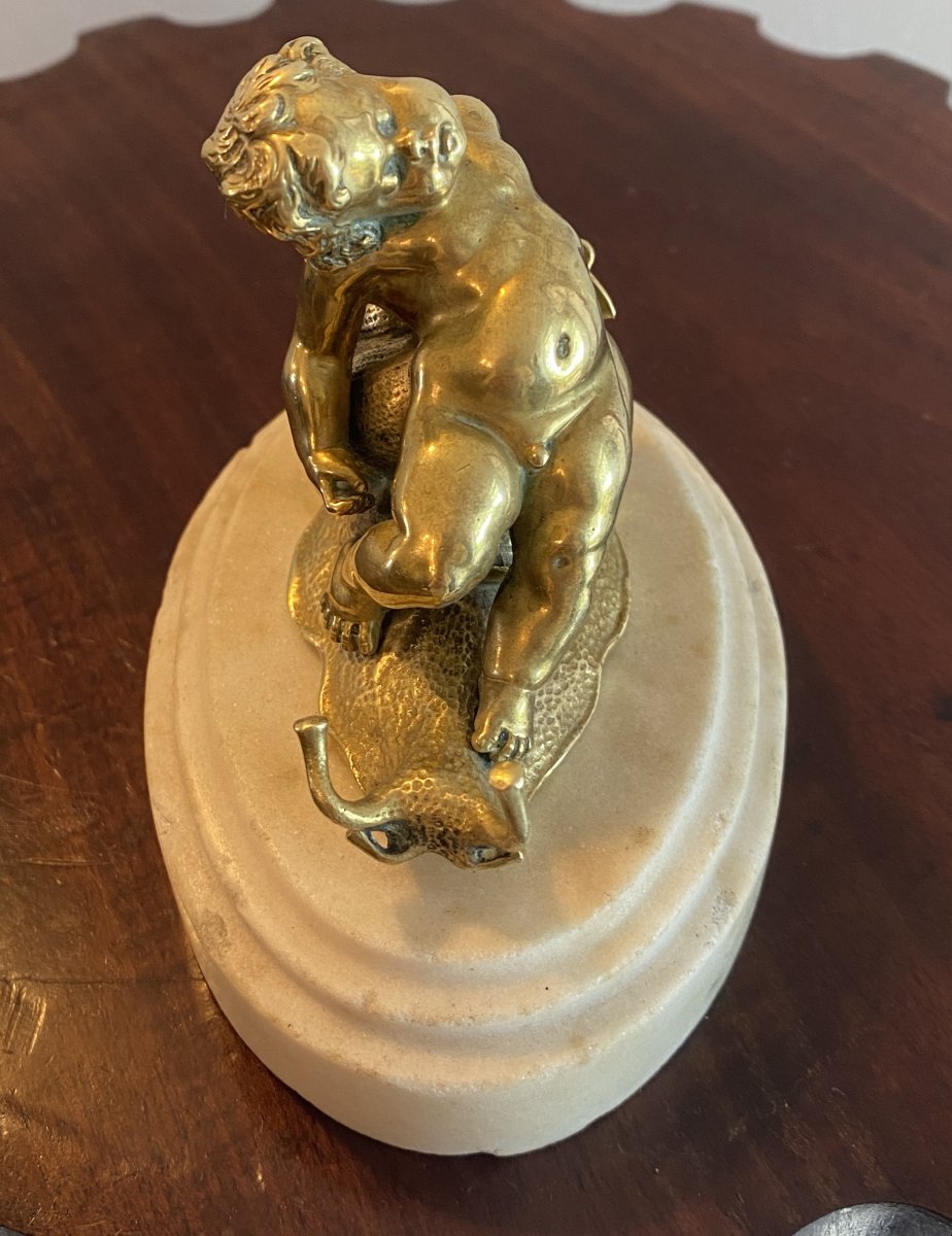 Gilded Bronze Depicting A Child Sleeping On A Snail, 19th Century-photo-3