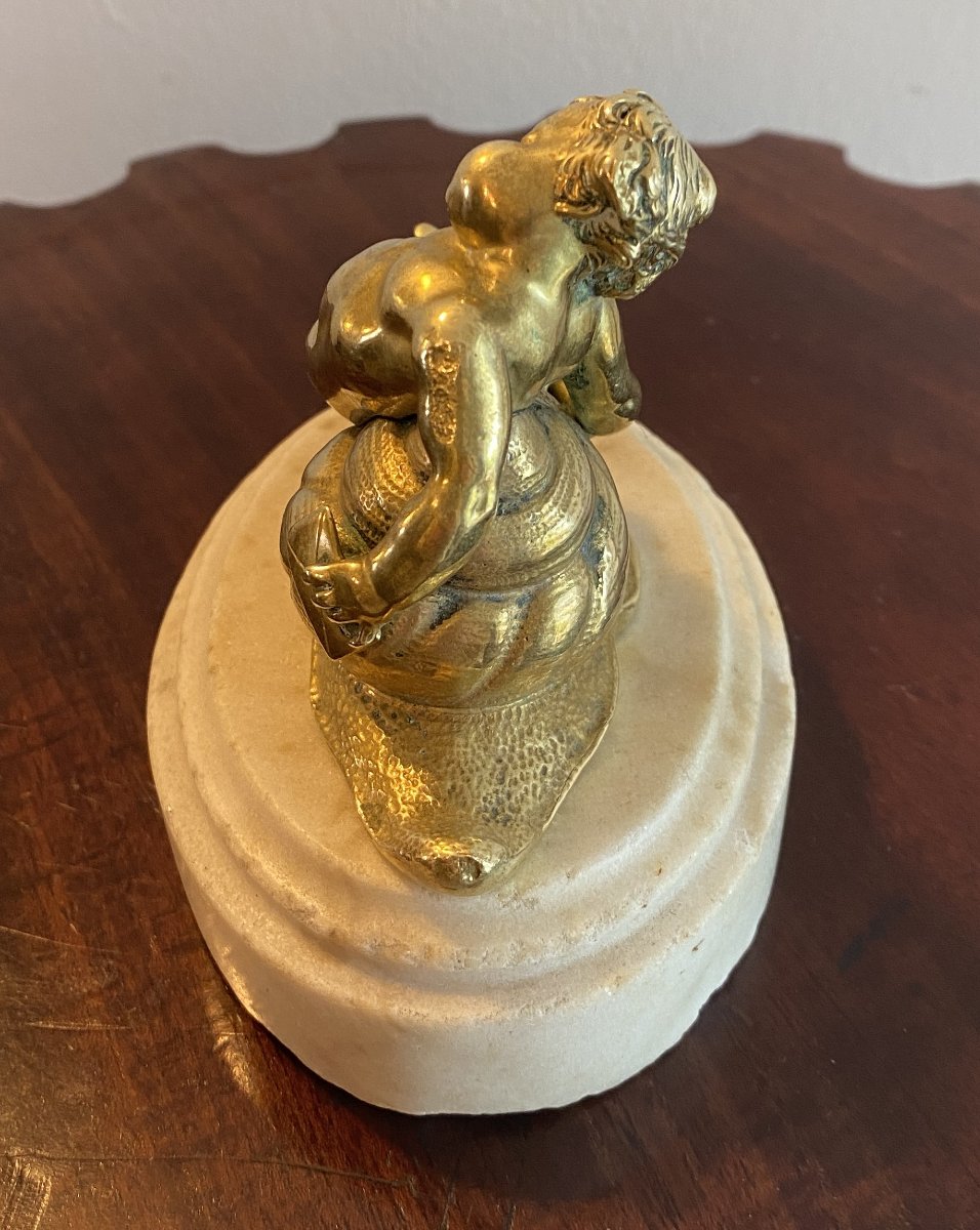 Gilded Bronze Depicting A Child Sleeping On A Snail, 19th Century-photo-1