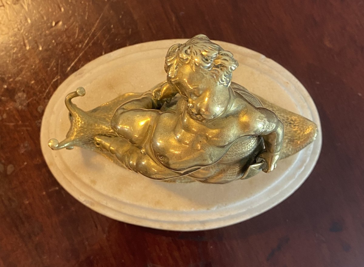 Gilded Bronze Depicting A Child Sleeping On A Snail, 19th Century-photo-2