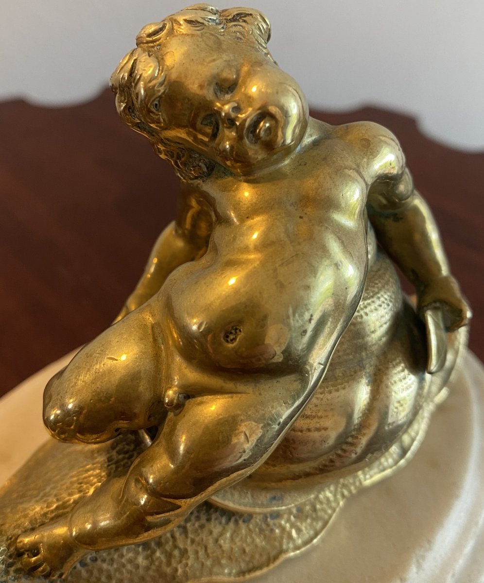 Gilded Bronze Depicting A Child Sleeping On A Snail, 19th Century-photo-3