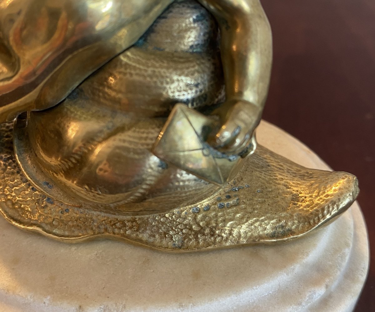 Gilded Bronze Depicting A Child Sleeping On A Snail, 19th Century-photo-4