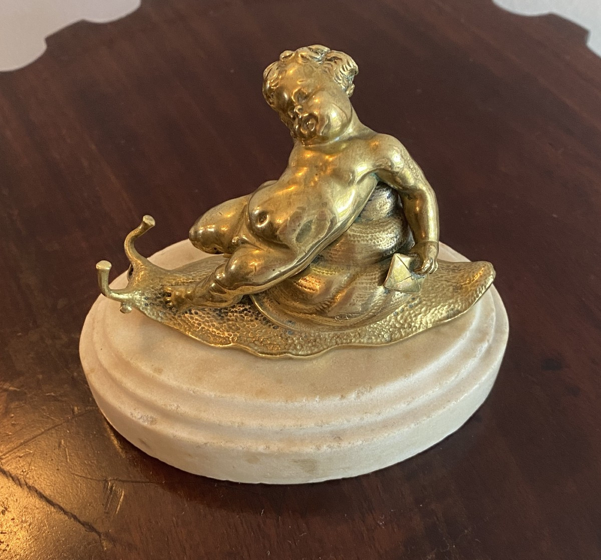 Gilded Bronze Depicting A Child Sleeping On A Snail, 19th Century