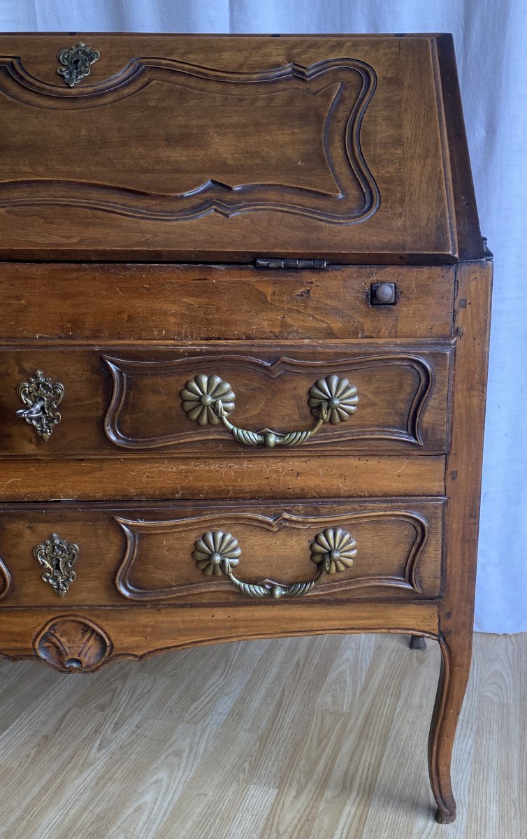 Commode scriban ou bureau à pente Louis XV sculpté en noyer XVIII ème-photo-3