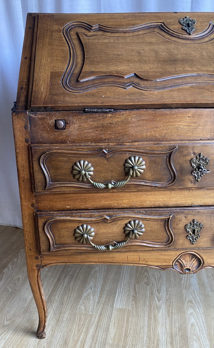 Commode scriban ou bureau à pente Louis XV sculpté en noyer XVIII ème-photo-4