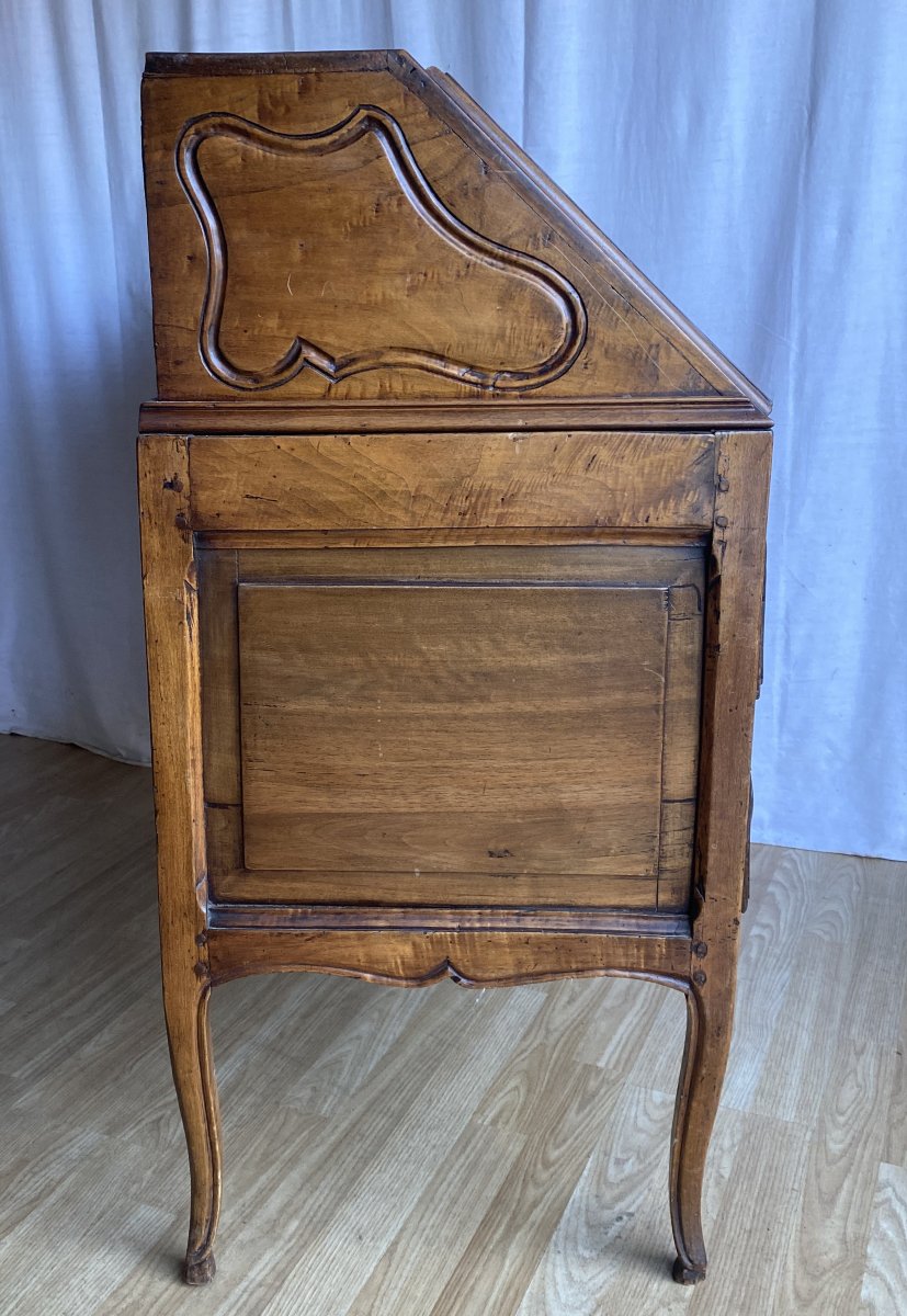 Commode scriban ou bureau à pente Louis XV sculpté en noyer XVIII ème-photo-3