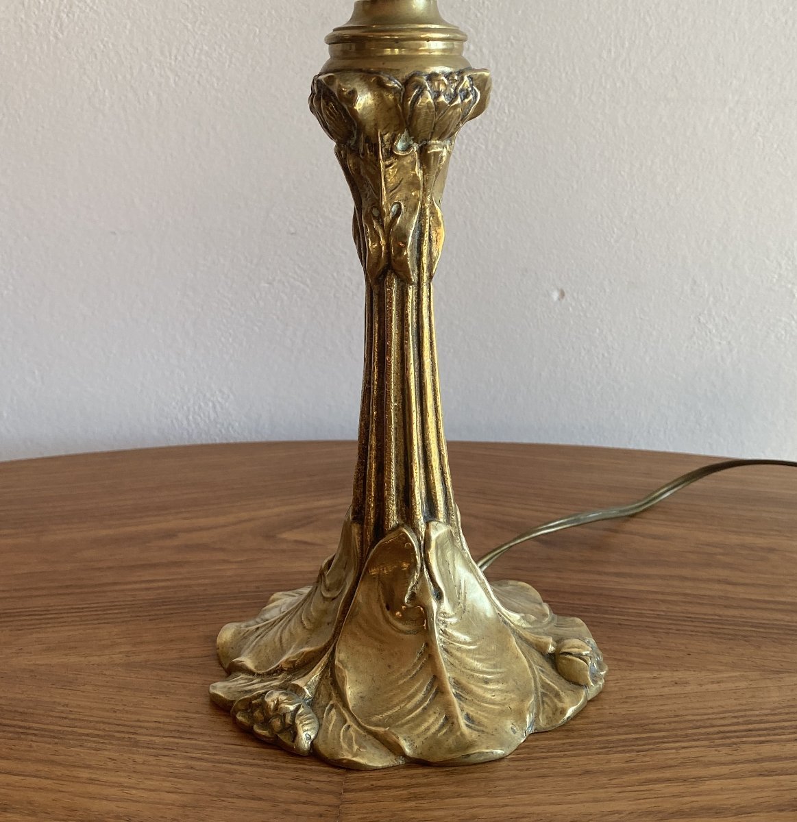 Art Nouveau Table Lamp In Bronze And Pâte De Verre Tulip Shade, 20th Century-photo-4