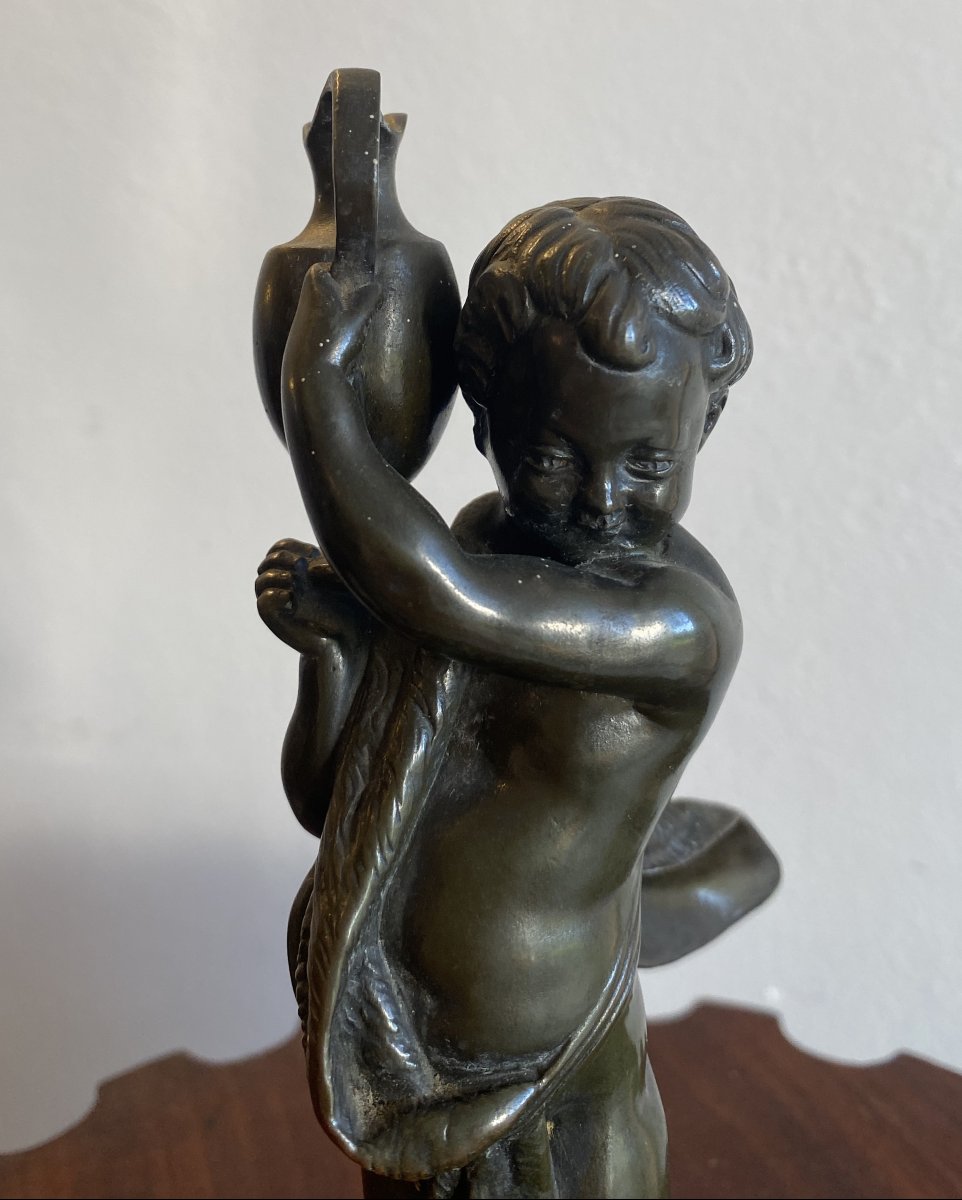 Clodion Bronze Sculpture Of A Child Or Putto With A Jug, 19th Century-photo-2
