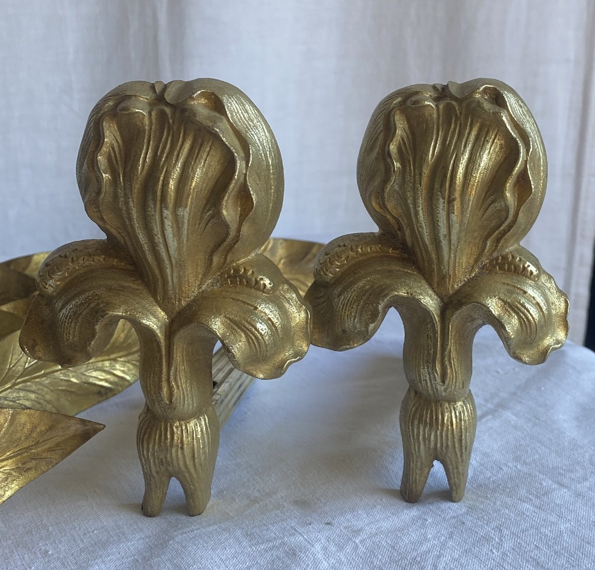 Set Of 4 Curtain Rods Or Tiebacks With Fleur-de-lis Decoration And 18 Leaf-shaped Rings, 19th Century-photo-2