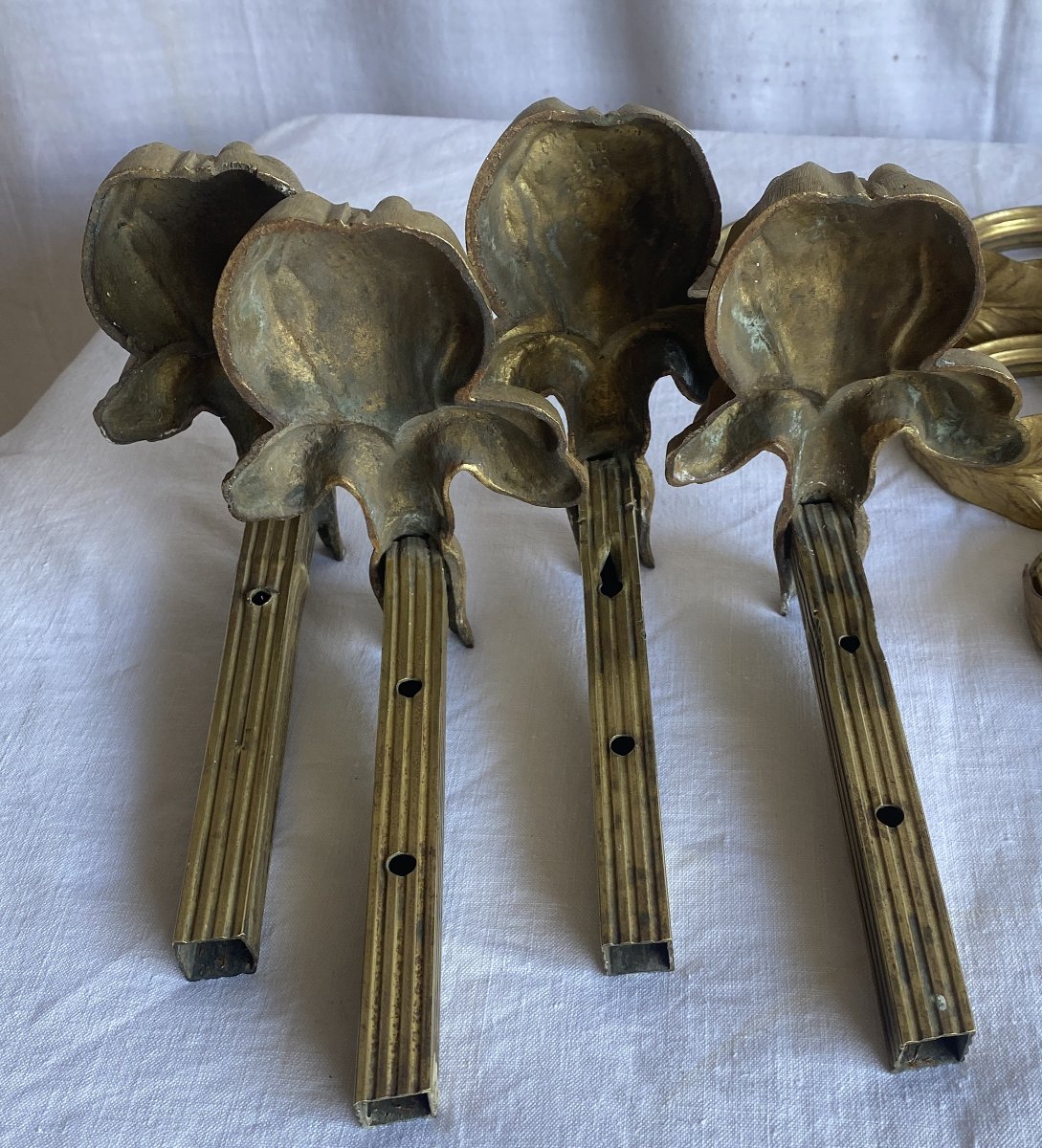 Set Of 4 Curtain Rods Or Tiebacks With Fleur-de-lis Decoration And 18 Leaf-shaped Rings, 19th Century-photo-4