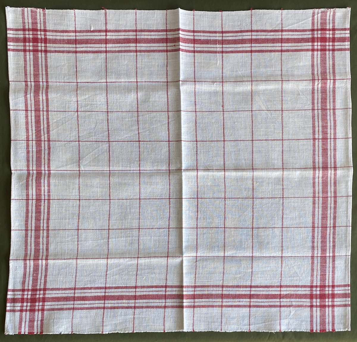 6 Antique Linen Tea Towels – Red Checks – 20th Century-photo-2