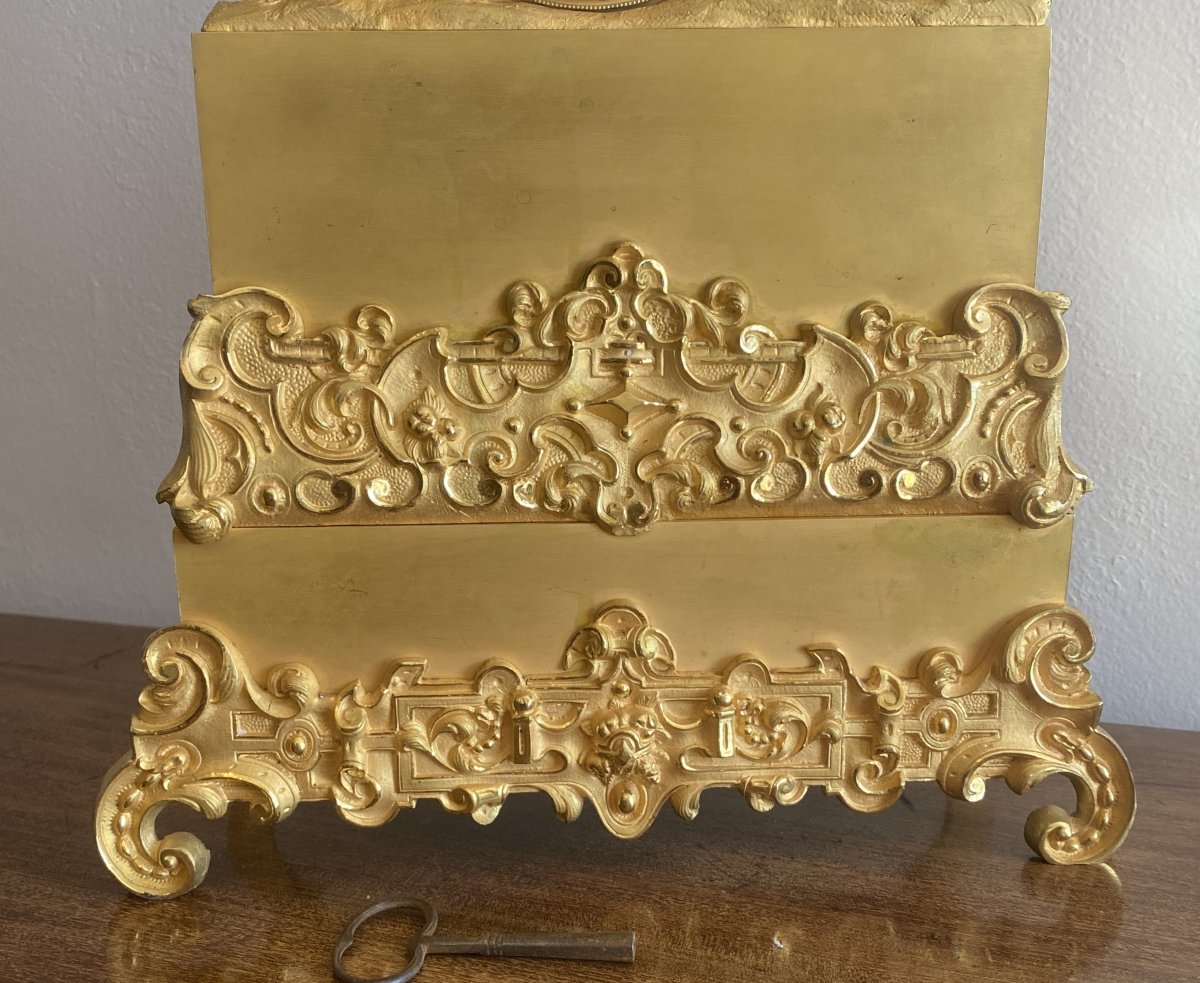 Mercury-gilded Bronze Clock Depicting A "female Painter," 19th Century-photo-3