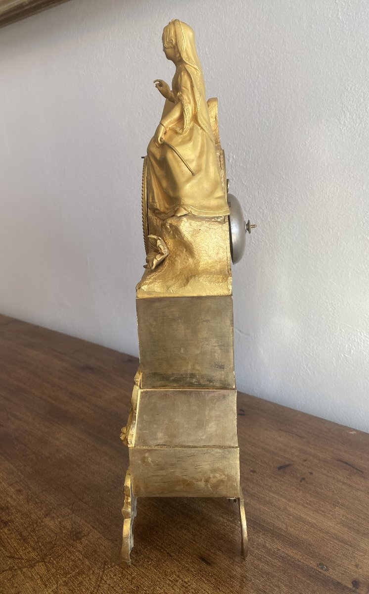 Mercury-gilded Bronze Clock Depicting A "female Painter," 19th Century-photo-3