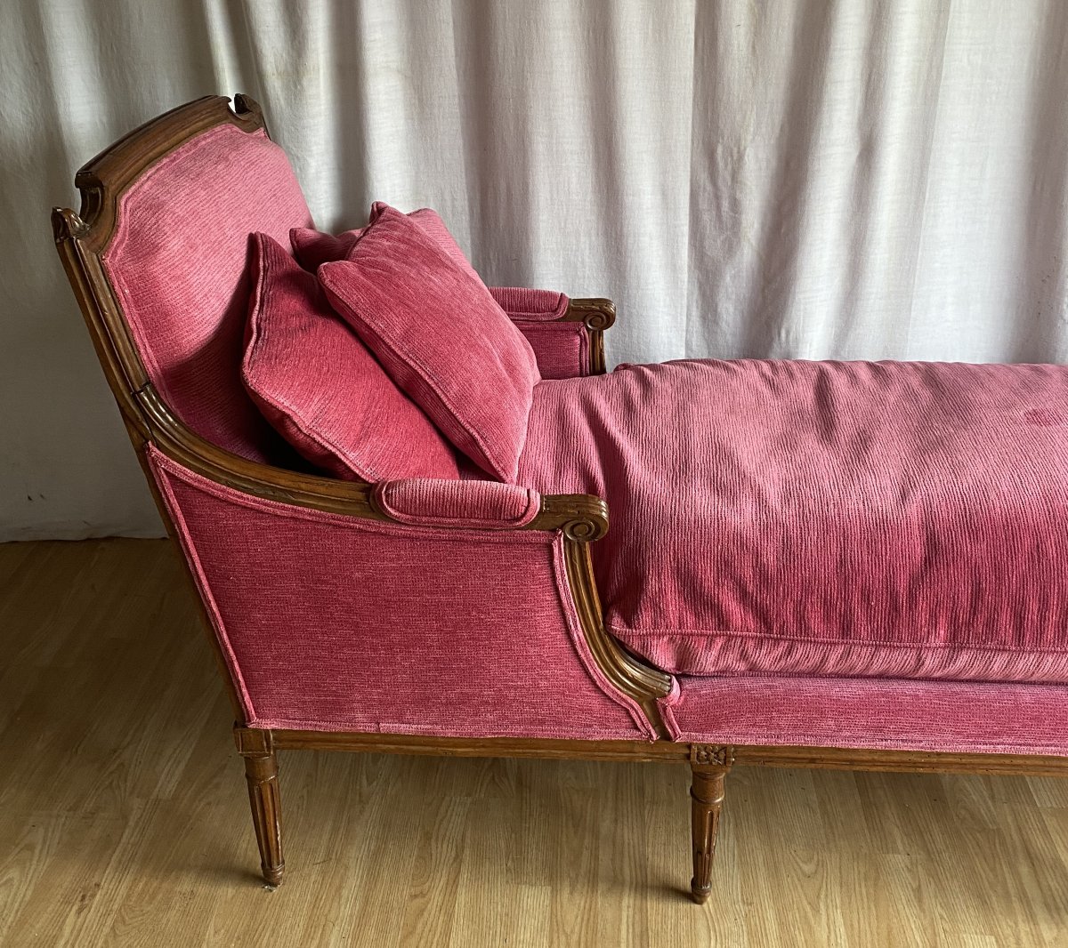 chaise longue ou méridienne Louis XVI en hêtre XVIII ème-photo-2