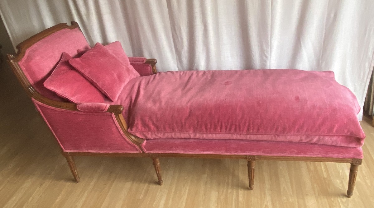 chaise longue ou méridienne Louis XVI en hêtre XVIII ème
