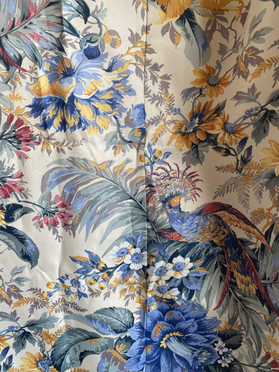 4 Pairs Of Antique Curtains Decorated With Birds And Large Flowers -photo-4