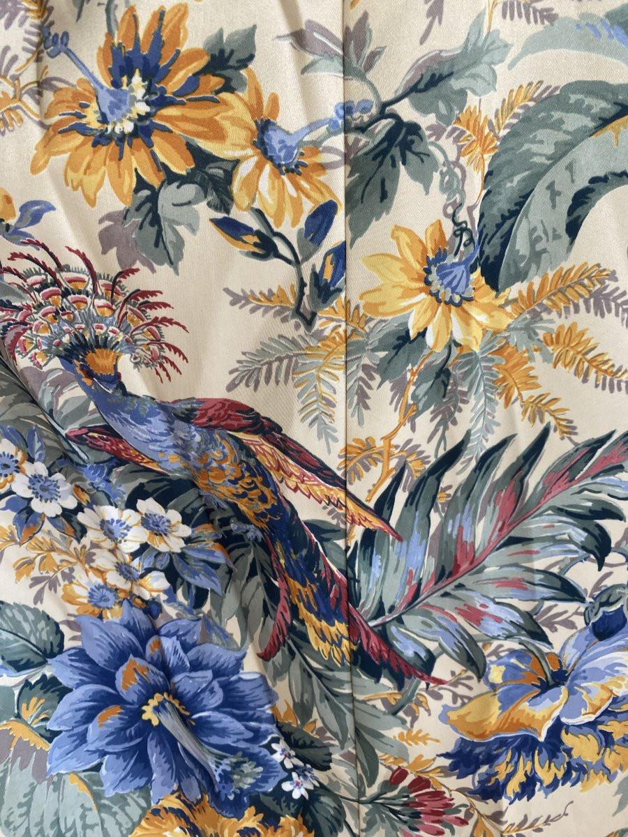 4 Pairs Of Antique Curtains Decorated With Birds And Large Flowers -photo-1