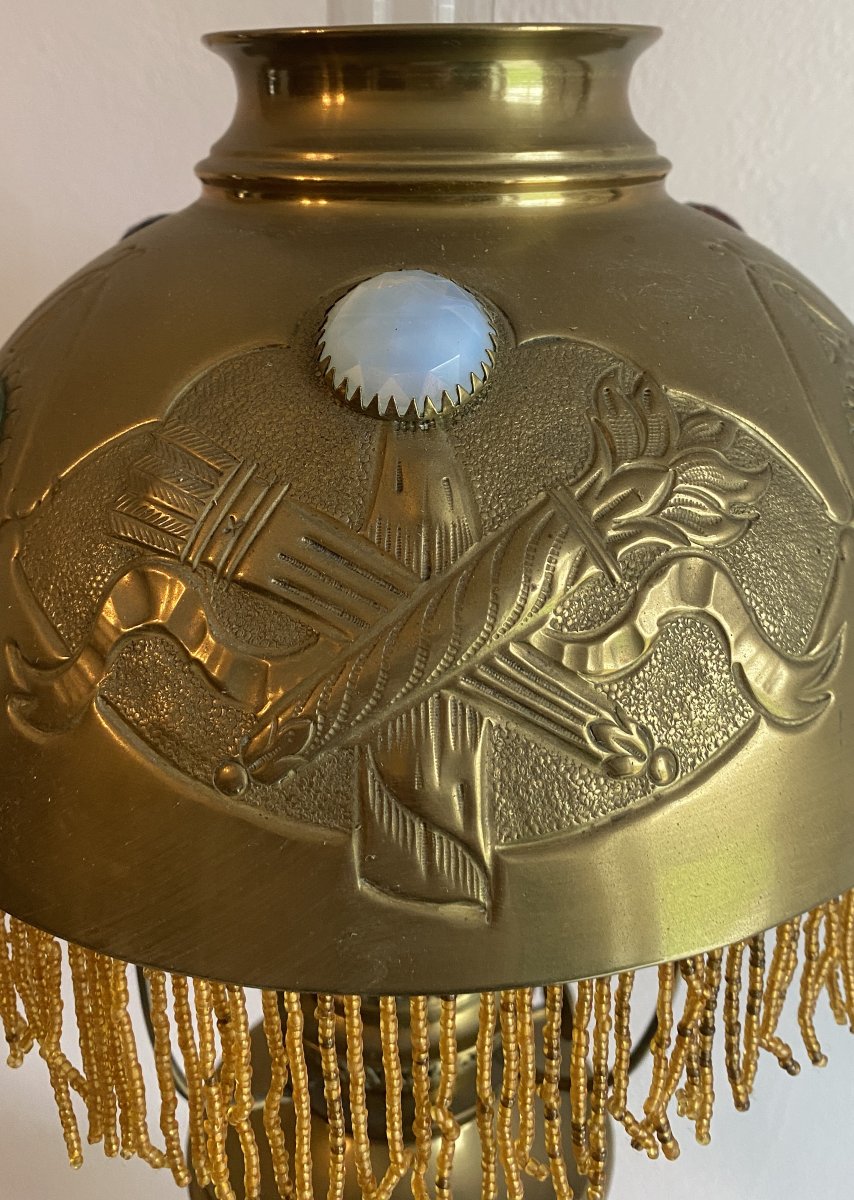 Lampe à pétrole Art Nouveau en laiton  XX ème-photo-4