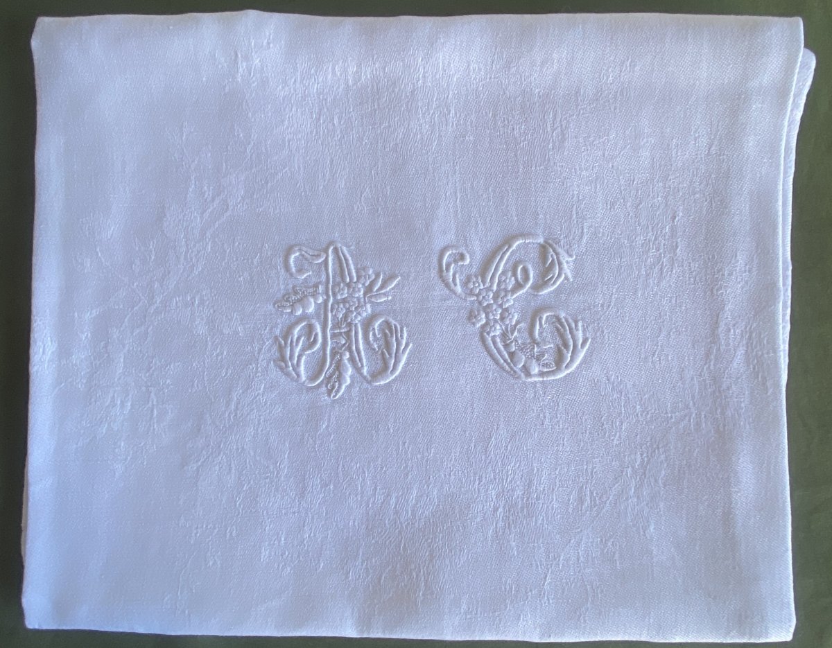 7 serviettes anciennes en lin damassé – Monogramme A C – Art Nouveau-photo-2