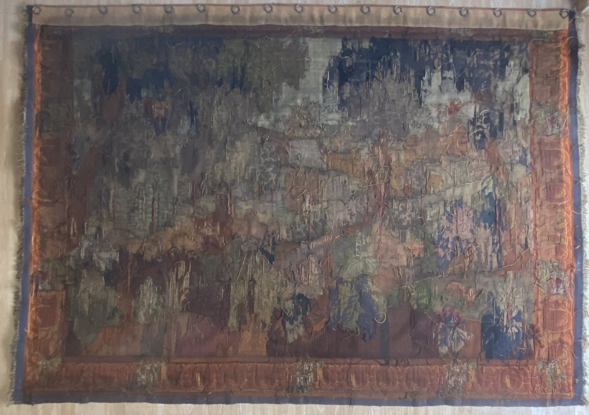 Aubusson Tapestry With A Decoration Of Greenery, Birds, Ramparts And An 18th-century Village-photo-4