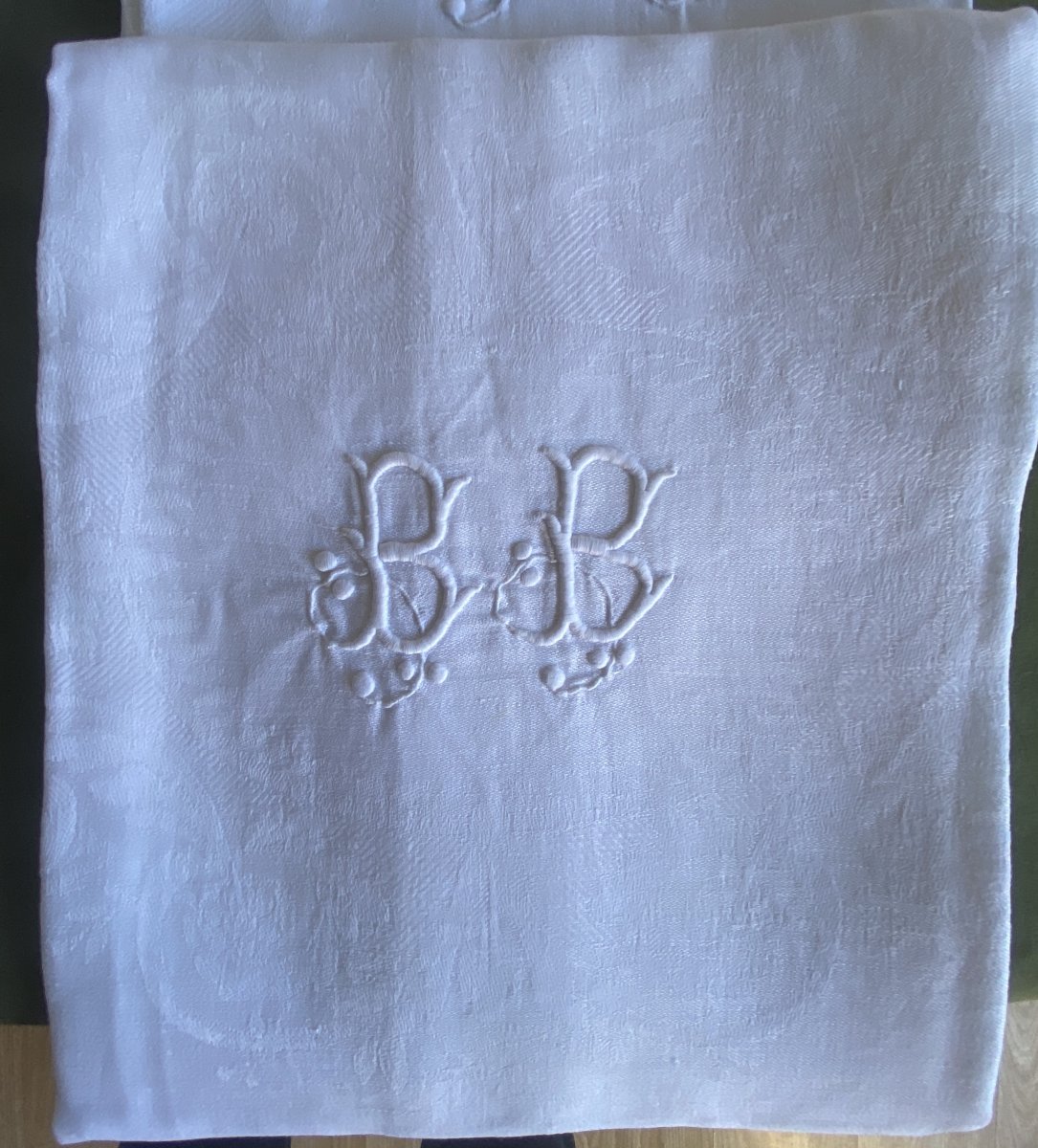7 Antique Damask Linen Napkins – Monogrammed Bb – Art Nouveau-photo-3