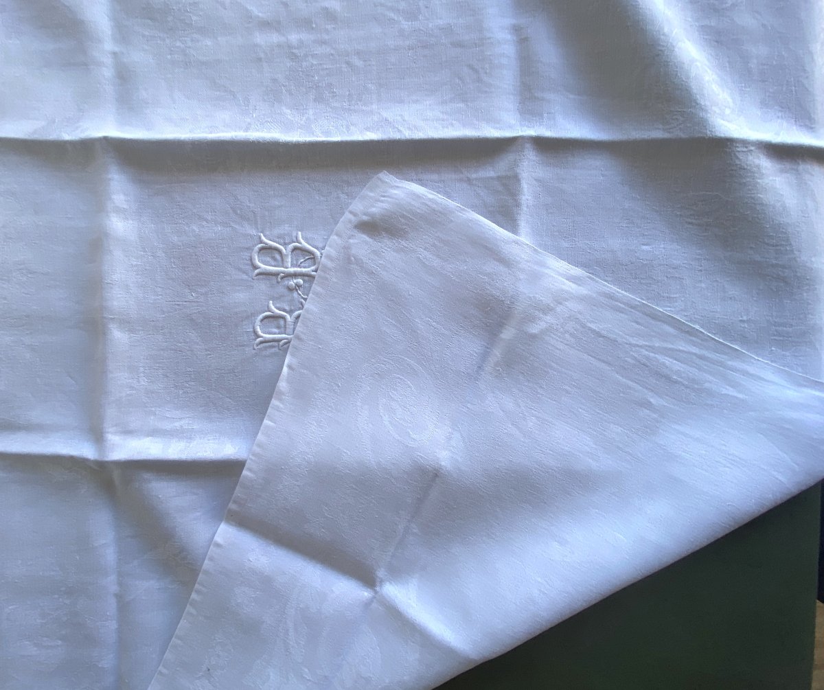 7 Antique Damask Linen Napkins – Monogrammed Bb – Art Nouveau-photo-1