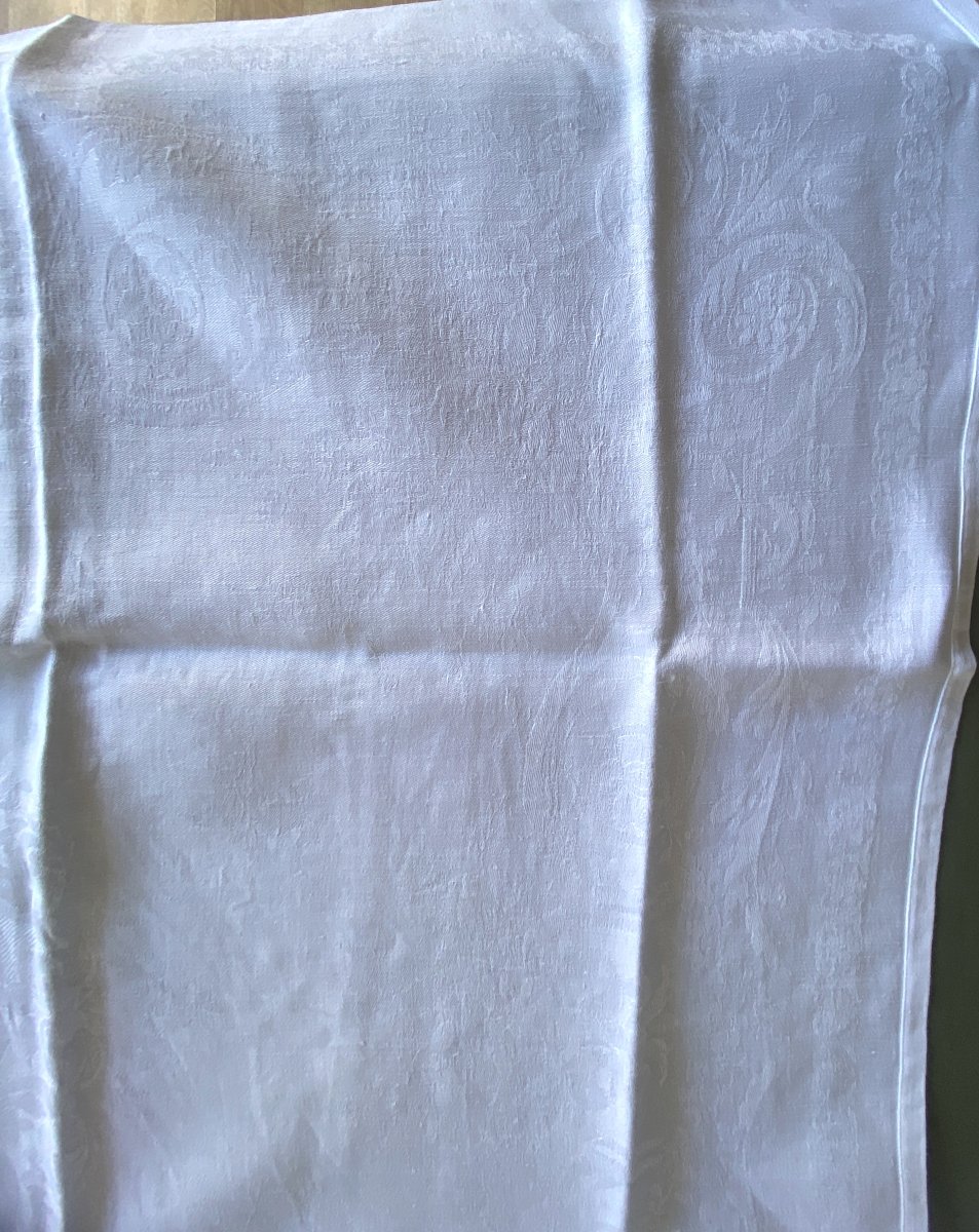 7 Antique Damask Linen Napkins – Monogrammed Bb – Art Nouveau-photo-3