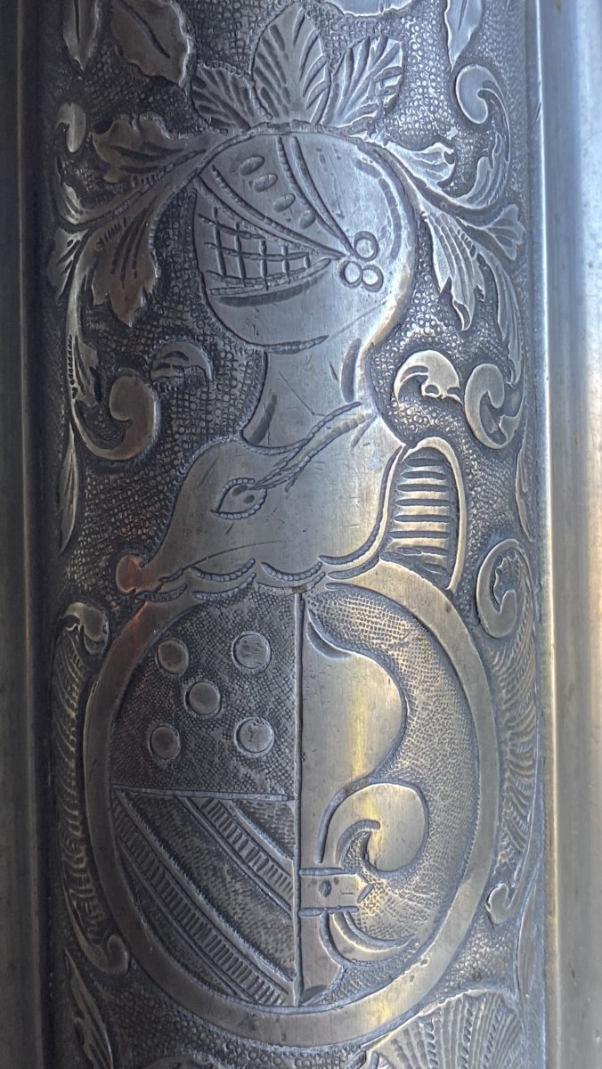 Fontaine Murale de J J Blanc en étain ciselé De Lyon avec Blason   XVIII ème-photo-4