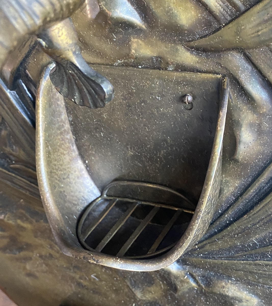 Art Nouveau Brass Wall Fountain With Turtle And Water Lily, 19th Century-photo-3