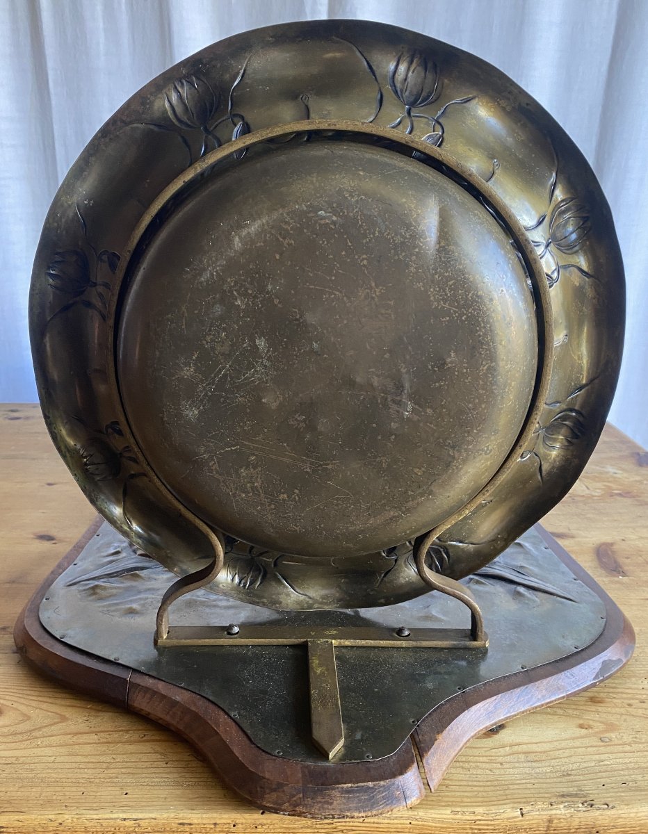 Art Nouveau Brass Wall Fountain With Turtle And Water Lily, 19th Century-photo-7