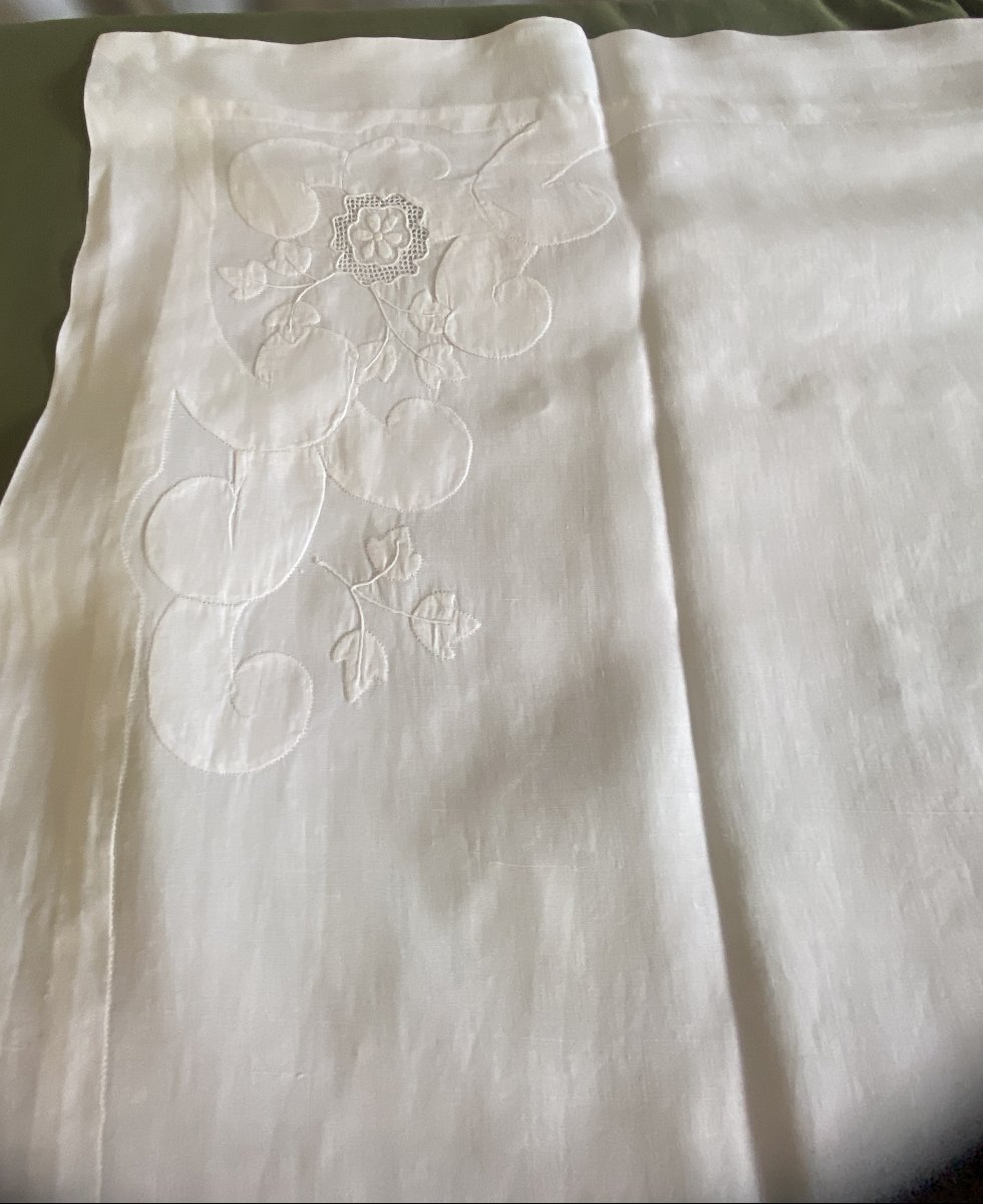 Paire de taies d’oreiller anciennes monogrammées MSJ – fin XIXᵉ siècle-photo-2