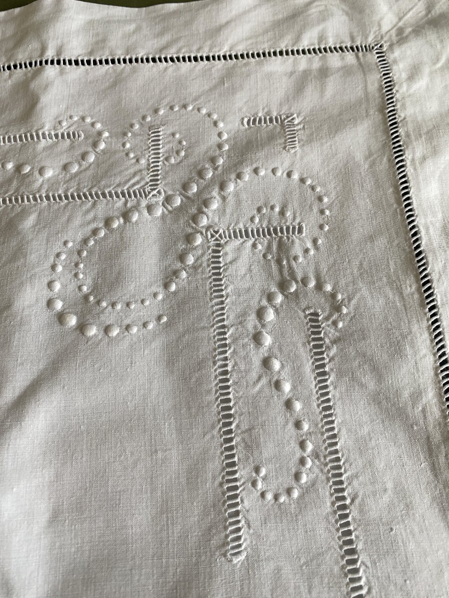 Pair Of Old Monogrammed Pillowcases Msj – End Of The 19th Century-photo-1