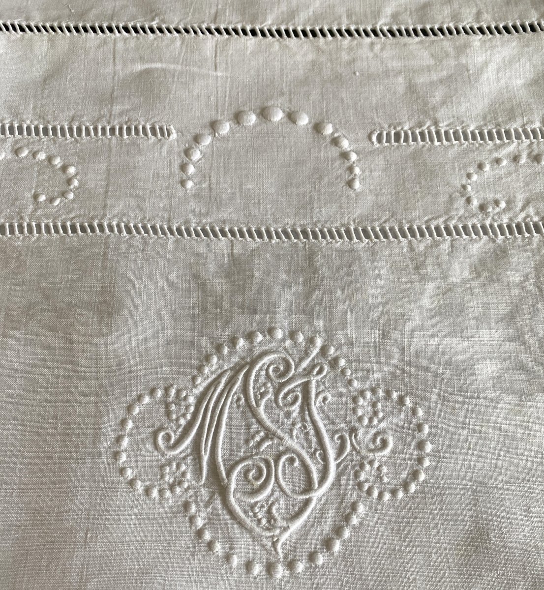 Pair Of Old Monogrammed Pillowcases Msj – End Of The 19th Century-photo-2