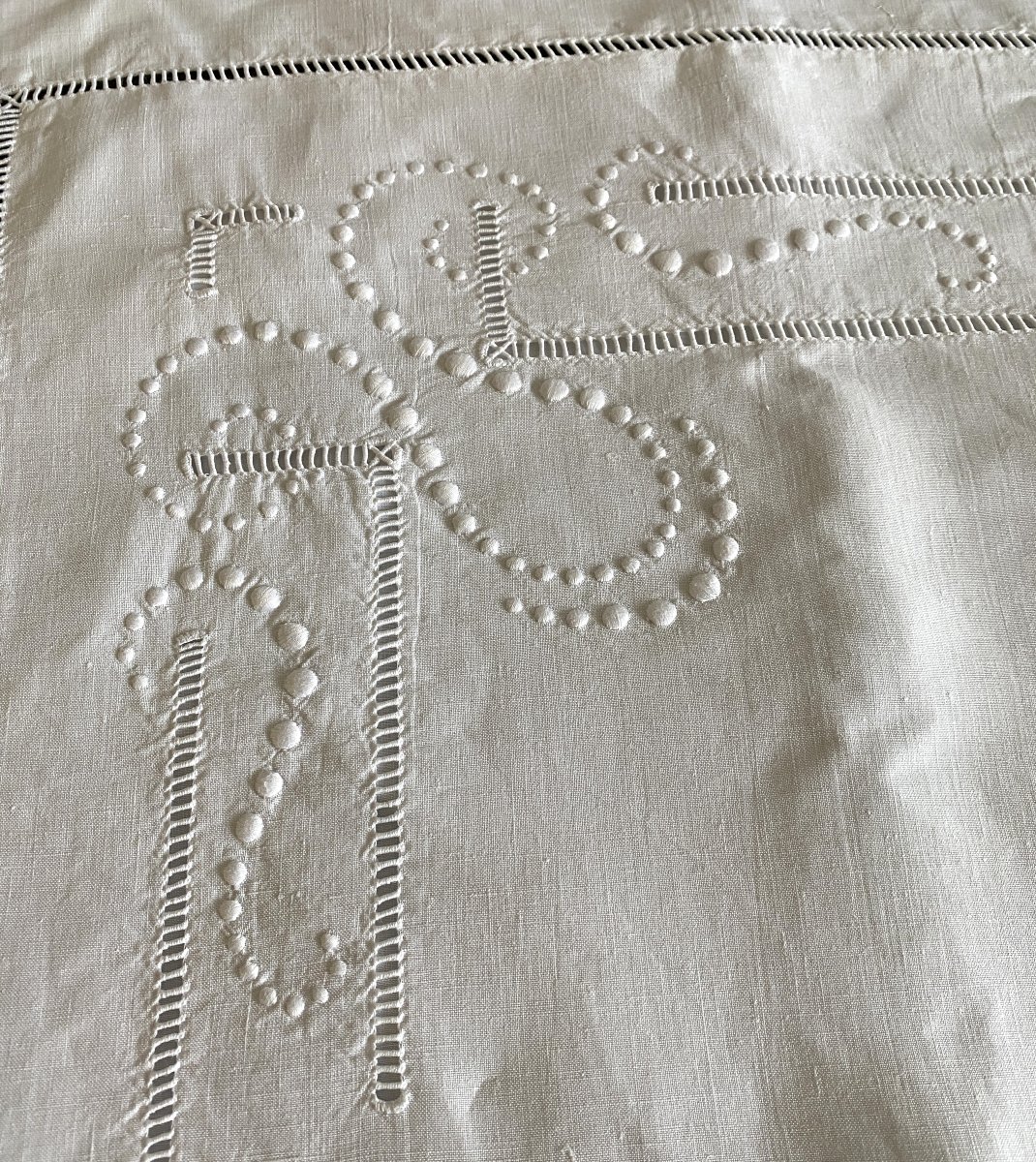 Pair Of Old Monogrammed Pillowcases Msj – End Of The 19th Century-photo-3