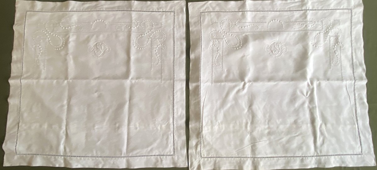 Pair Of Old Monogrammed Pillowcases Msj – End Of The 19th Century-photo-5